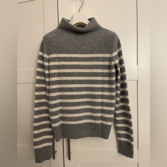 Vince Gray Breton Stripe Funnel Neck Cashmere Sweater size S